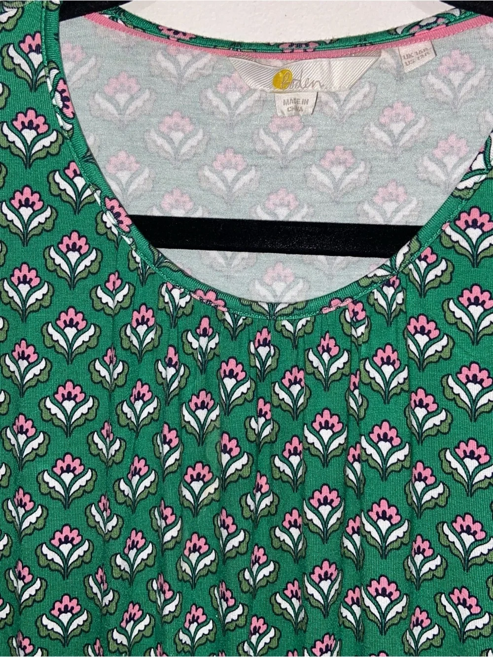 Boden Dress Womens Size 12 Highland Geo Floral Kelly Green Smocked Waist Pockets - Picture 8 of 14